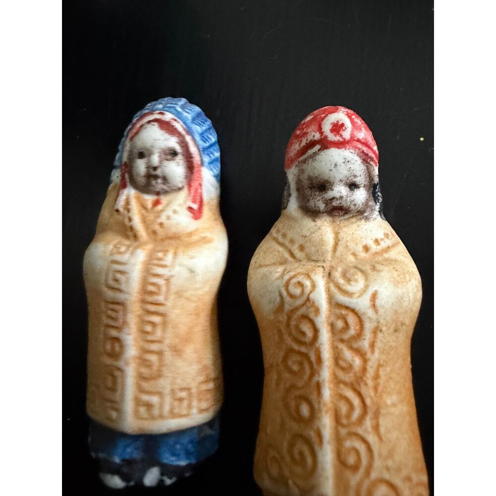 Lot of 2 Antique Penny Dolls Frozen Charlotte 2.5" Bisque Porcelain Figurines